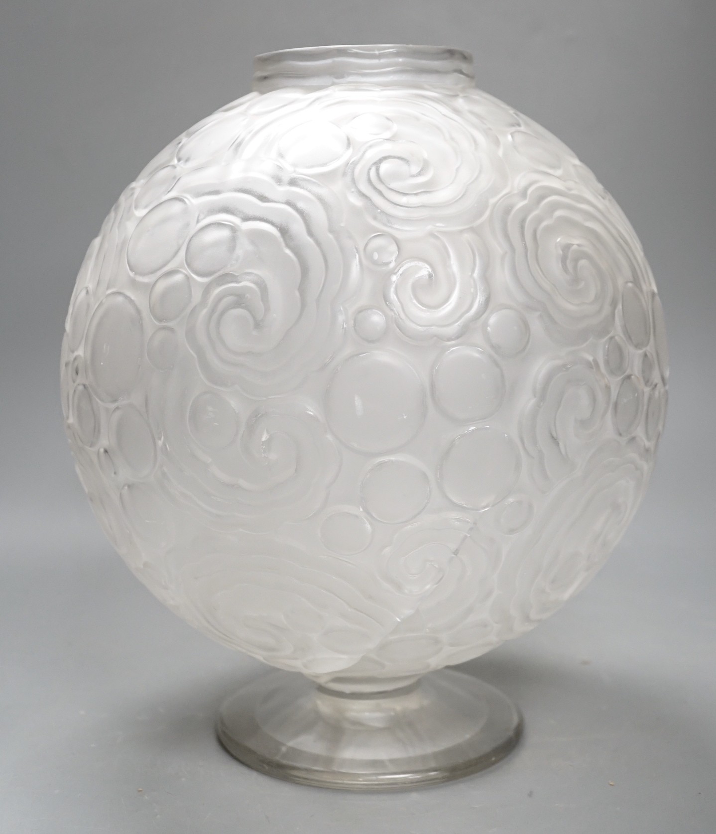 A Sabino etched glass globular vase / table lamp, signed Sabino, France, Height 31cm